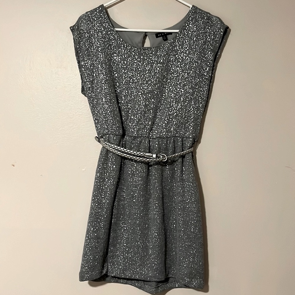 Blue and Silver Belted Dress